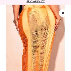 plus orange fringed maxi skirt